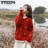 WTEMPO Damen Langarm Weihnachts-Pullover Punkt Weich Koreanische Mode Rundhals Pullover Herbst Winter Strickware