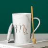 Nordic Ceramic Couple Mug with Lid and Spoon - Stone Pattern Gift Cup for Company Events