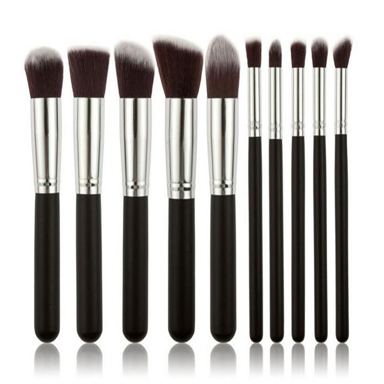 

10Pcs Makeup Brush Set Foundation Blending Premium Synthetic Blush Eye Face Brushes Makeup Tool Silver Color Pink