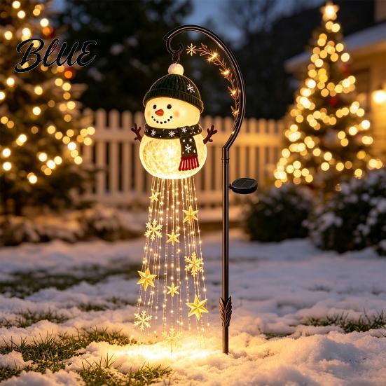 Warm White Hanging String Lights Solar Powered Christmas Garden Light Outdoor Metal Stake Holiday Landscape Path Decorations Star Snowflake Waterfall