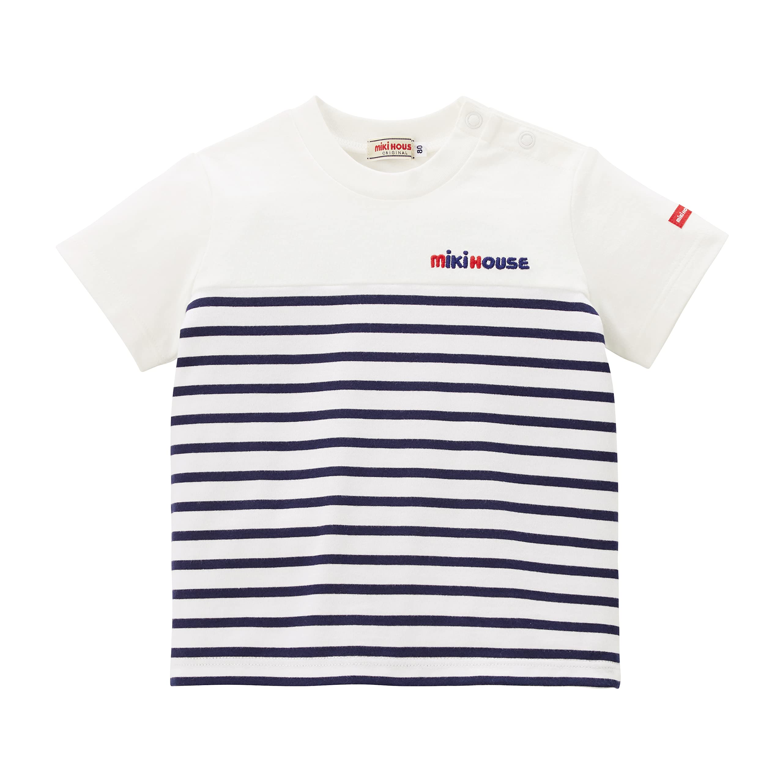 

Short Made in Going to Going to Navy Blue [MIKI HOUSE] T-shirt, Sleeve, Border, Logo, Simple, Japan, Boys, Girls, Babies, Kids, Children s Clothing, тёмно-синий