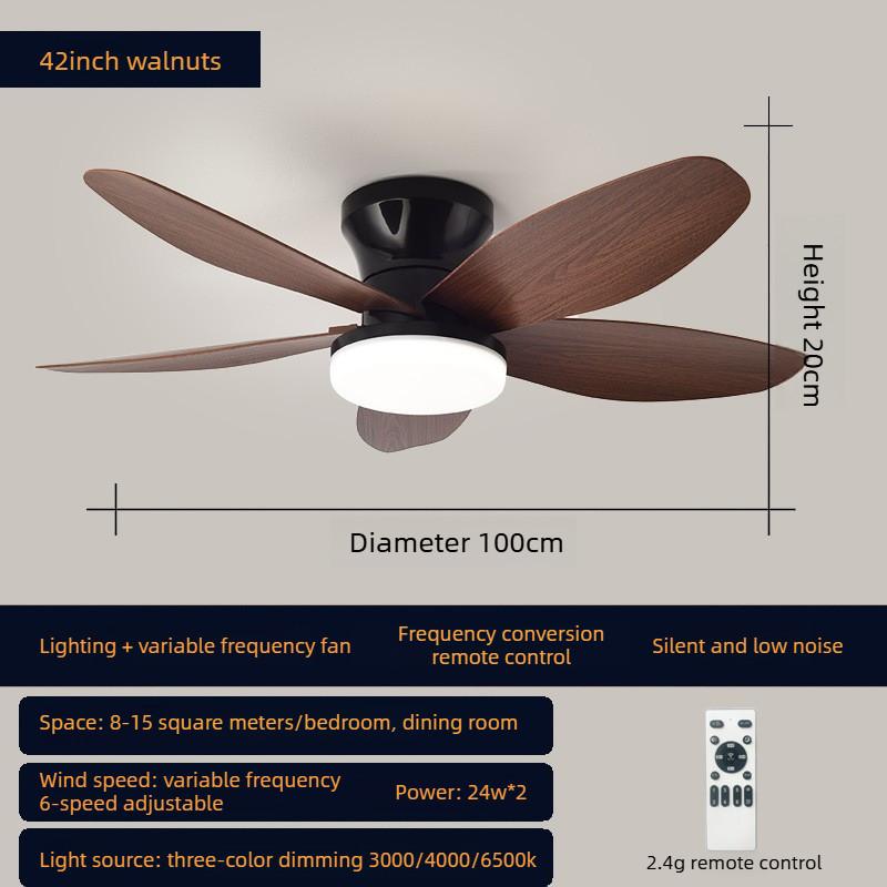 Household Bedroom Electric Ceiling Fan Light Quiet Frequency Conversion Ceiling Fan Lamp Living Room LED Lighting Fan