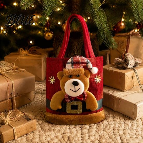 Decorative Christmas Party Favor Bags Tote Bag Santa/Snowman/Elk/Bear 3D Doll Decor Thick Cloth Holiday Candy Treat Holders Fabric Storage Pouch for