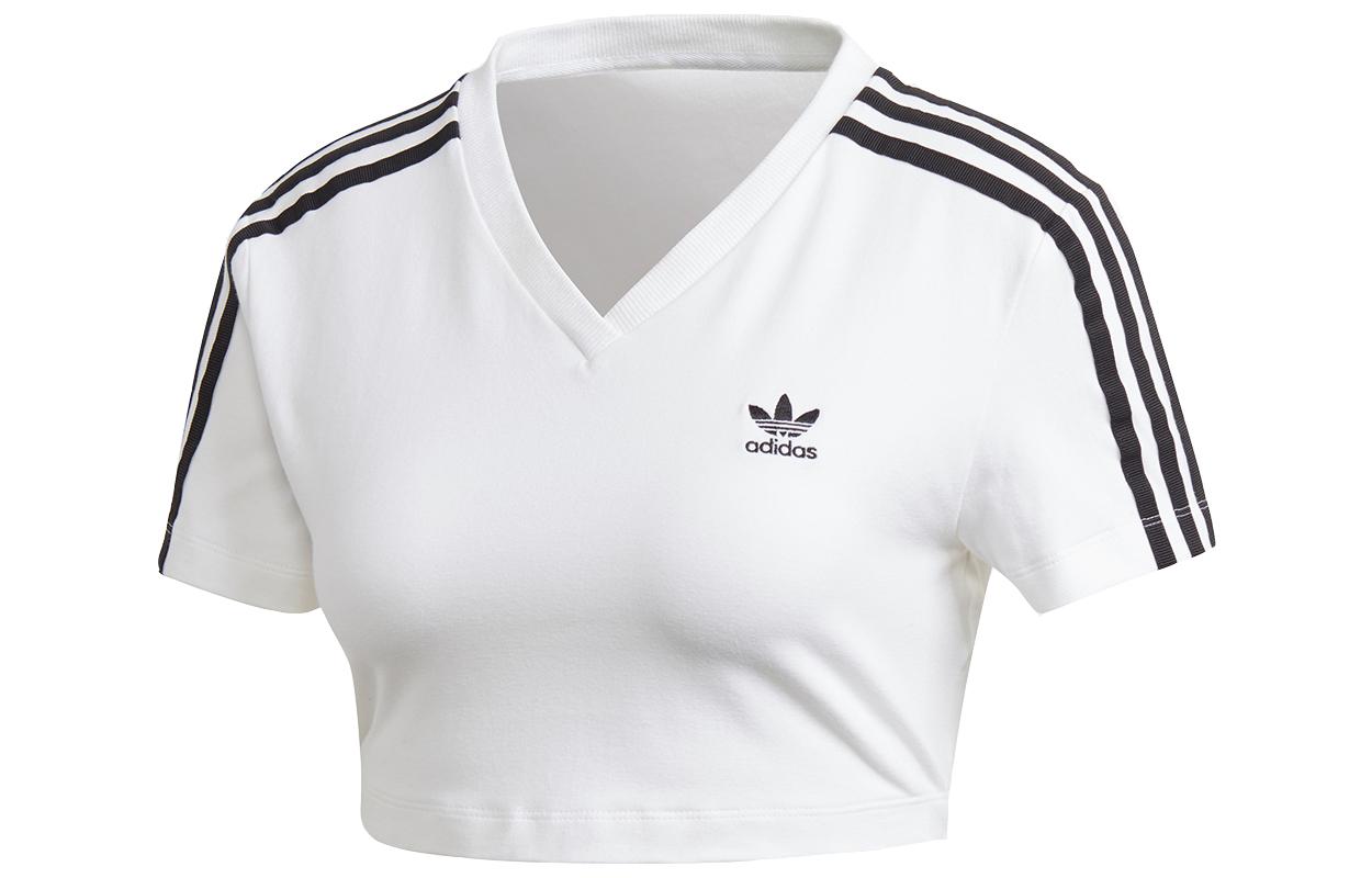 Adidas Originals Crop Tops Women s White V Neck Moderate DV2620 38