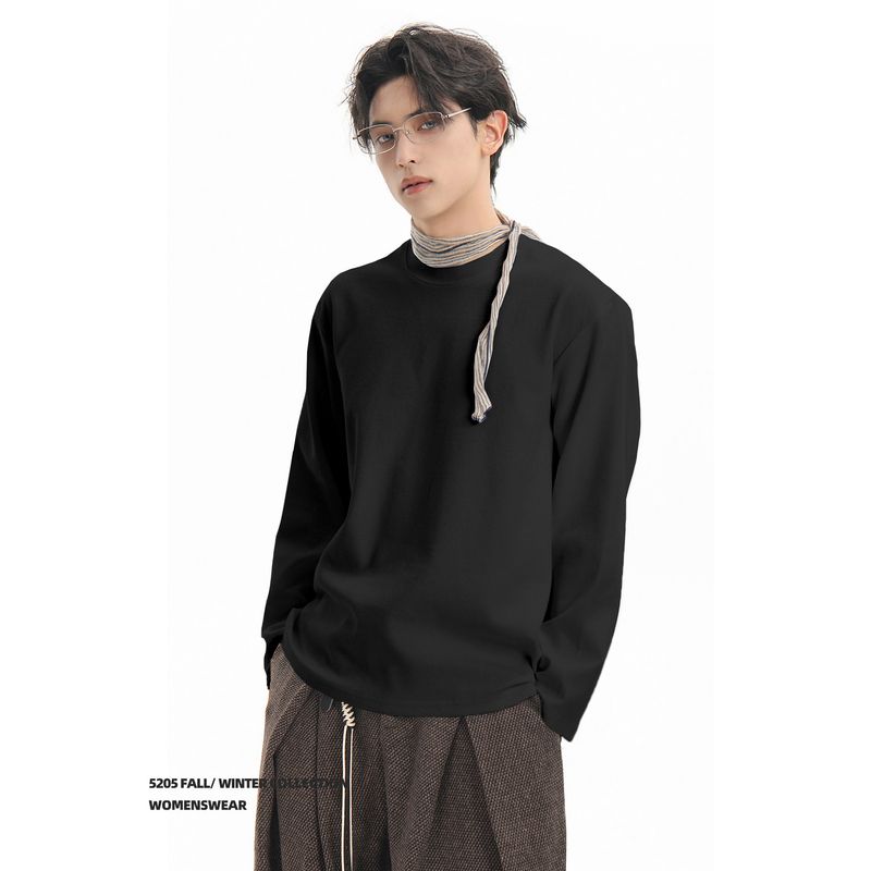 Acrardic 320g Heavyweight Long-Sleeved T-Shirt for Men, Cleanfit Texture, Casual Loose Round Neck Base Shirt Top