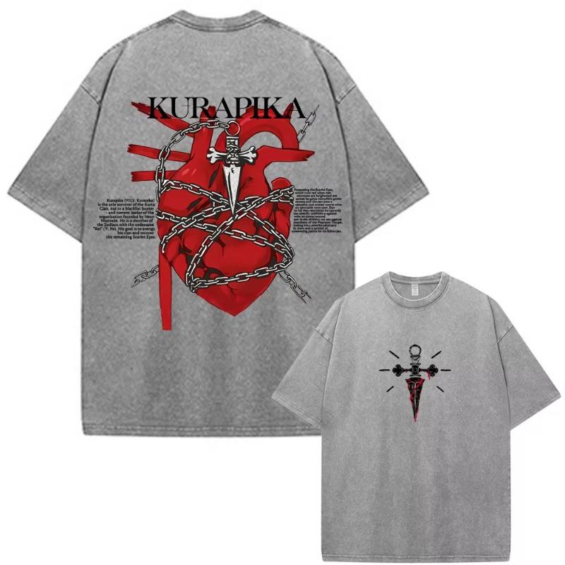 Anime Hunter X Hunter Chrollo Lucilfer Phantom Troupe Vintage Gewaschenes T-Shirt Mode Locker Baumwolle Kurzarm T-Shirt