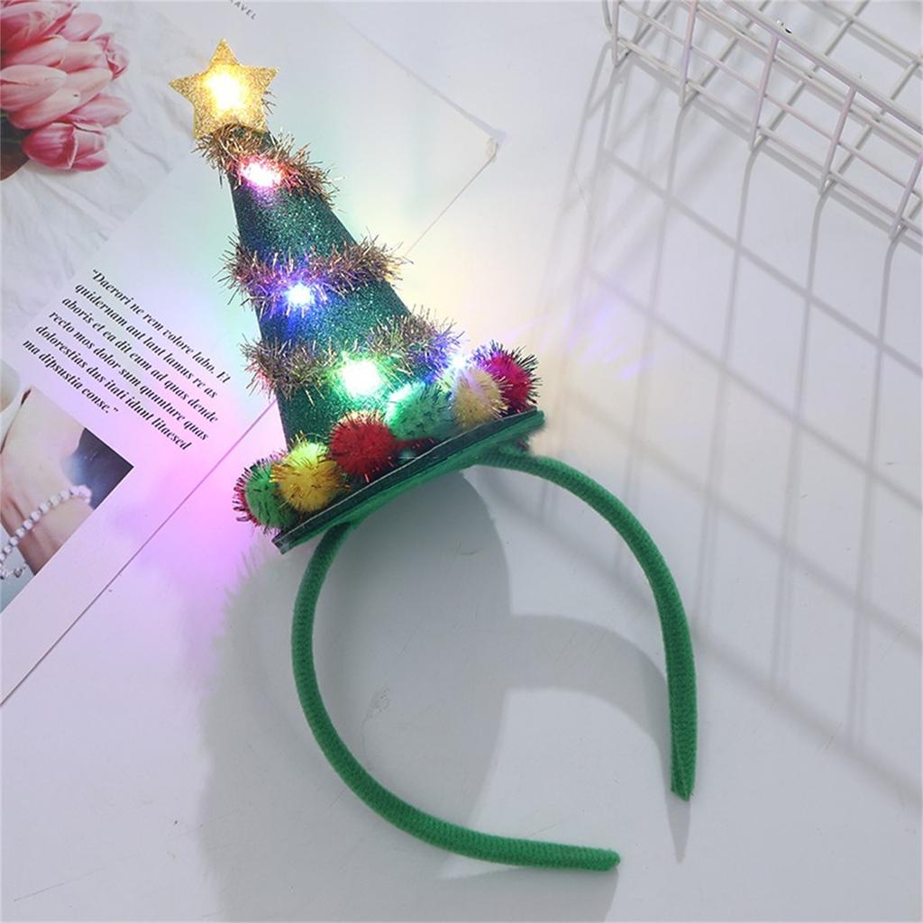 Headband Furry Christmas Tree Headwear LED Hair Hoop for Christmas Headpiece Party Supplies