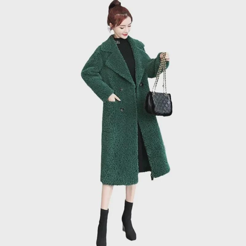 2024 Women's Loose Mid-Length Lambskin Fur Coat – Thick Korean Winter Style