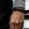 Matte Black Cubic Zirconia Ball & UFO Pendant Braided Bracelet Set