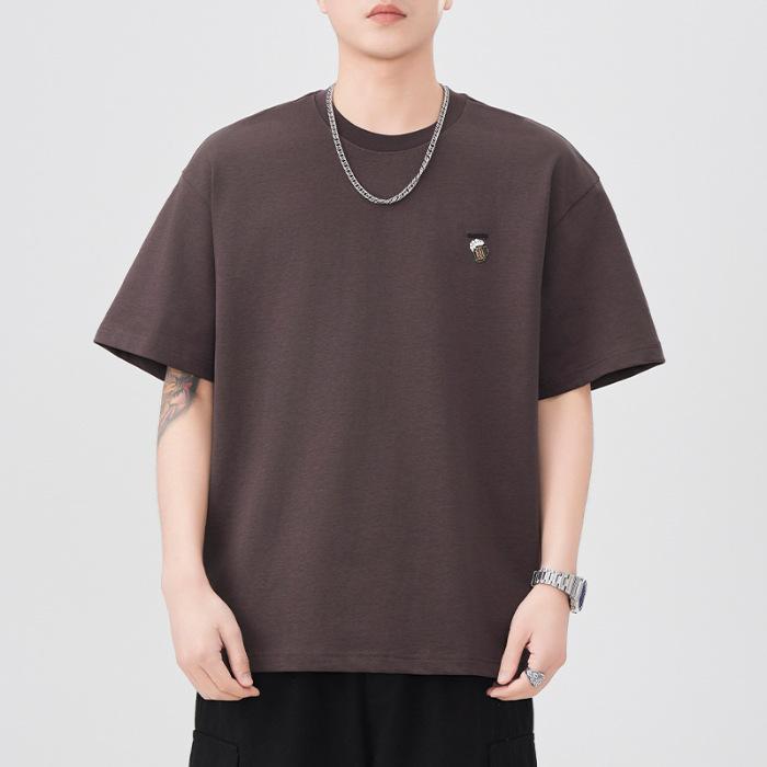Latest Summer Short-sleeved T-shirt for Mens Embroidered Comfortable Fit Japanese Classic Style Leisure 5-minute Sleeve T-shirt for Men