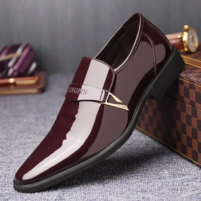 Men Dress Leather Shoes Slip On Patent Leather Mens Casual Oxford Shoe Glitter Male Footwear Pointed Toe Shoes For Men