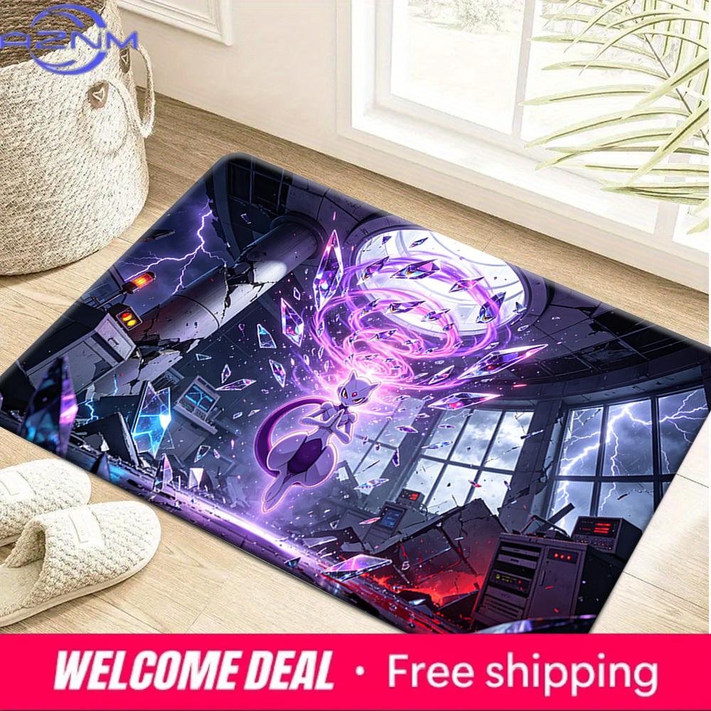 Pokemon Mewtwo Psychic Crystal Laboratory Print Non-Slip Floor Mat Doormat 40x60cm