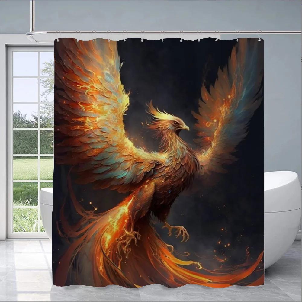 

Phoenix Art Shower Curtain, Waterproof & Mildew-Resistant Bath Curtain with Mythical Design for Fantasy Bathroom Decor 120X180cm