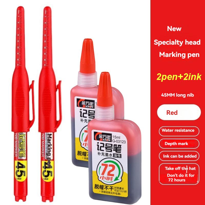 1-12 PCS 45mm Tip Waterproof Long Head Marker Pen Quick-Dry Ink for Woodworking Construction, Deep Hole White Black Red Blue
