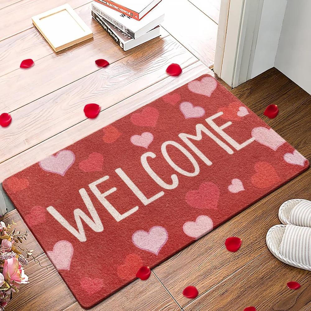 Valentinstag Willkommen Fußmatte Rutschfest Schmutzabweisend Design für Hauseingang Schlafzimmer Badezimmer Küche Feiertagsgeschenk Beste Dekoration
