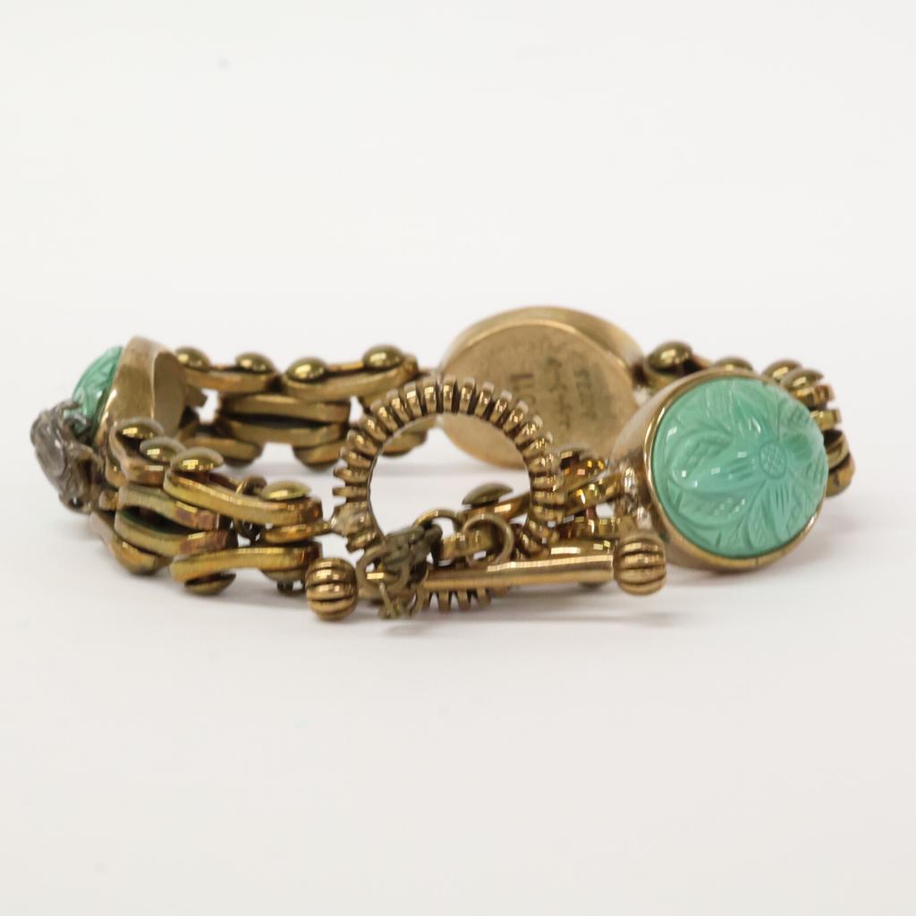 STEPHEN DWECK 2011 Flower Carving Turquoise Bracelet Gold/GreenUsed