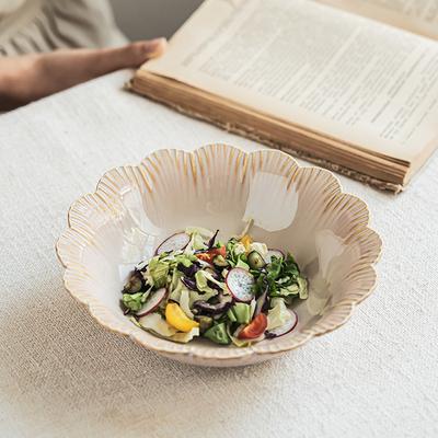 Creative Relief Flower Edge Tableware European Retro Home Large Bowl High-End Ramen Bowl Practical Fruit Salad Bowl