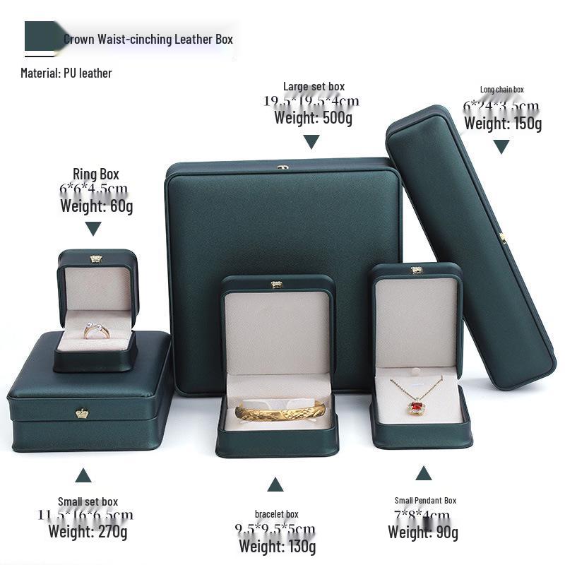 PU Leather Crown Jewelry Storage Box for Necklaces, Pearls, Bracelets, and Rings