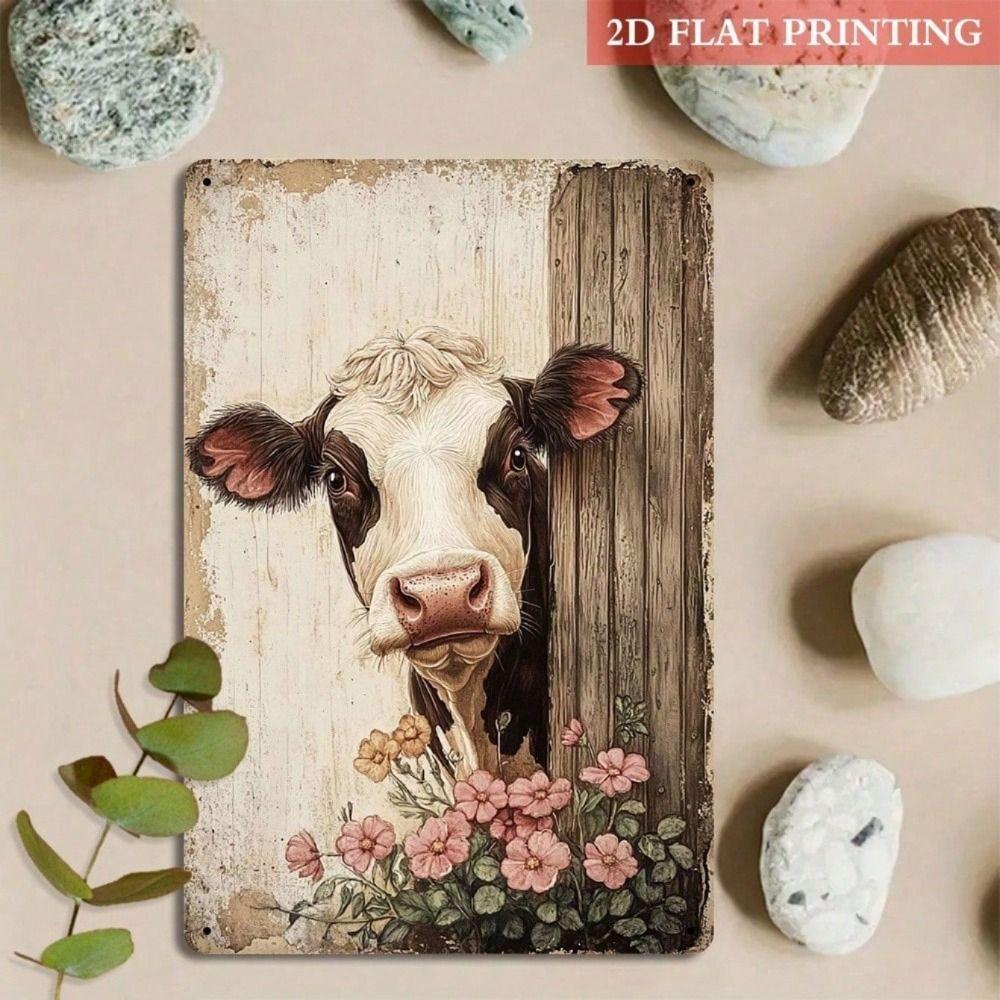 Vintage Cow Metal Wall Art, Kitchen Decor Poster