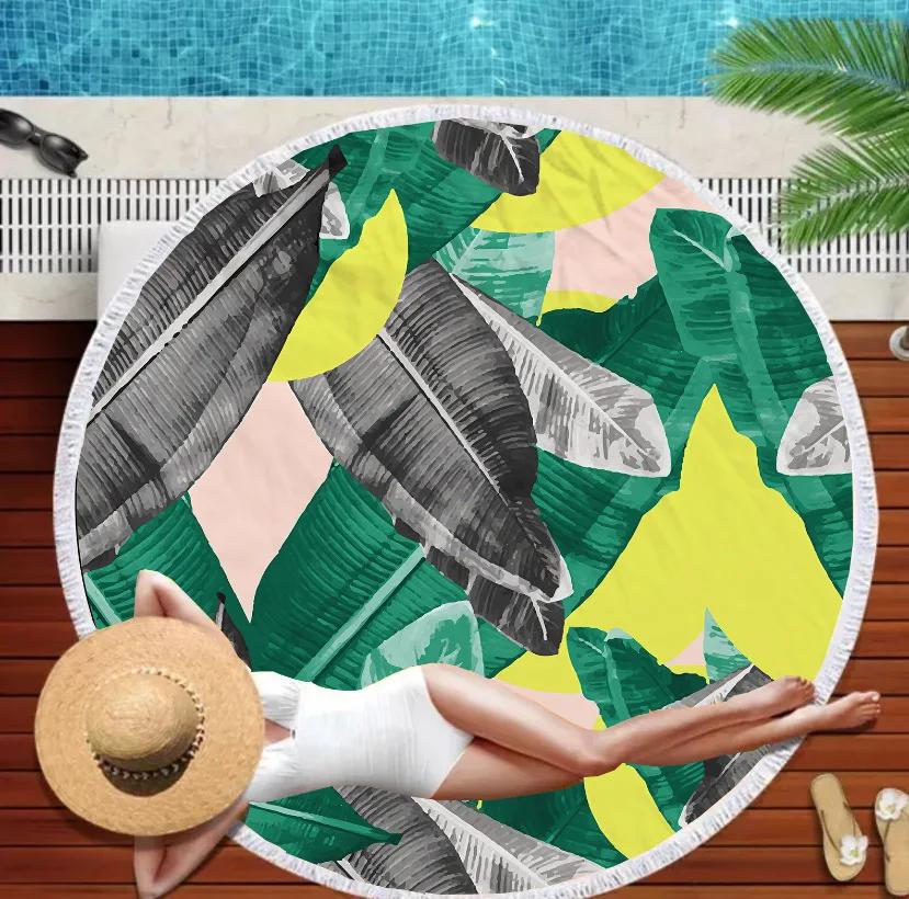 Serviette de Plage Ronde Mandala Marin Monde Sous-Marin Épaisses Serviettes de Douche Bain Microfibre Été Bouée de Natation Tapis de Yoga 3D Avec Pompons