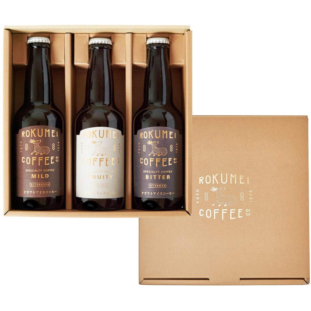 Rokumei Coffee Coffee Gift Set: Craft Coffee, 3 Varieties, Tasting Set [330ml X 1 Bottle Each], Iced Coffee Gift (Includes Exclusive Box & Postcard)