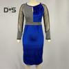 Formelles Damen-Partykleid, Bankettkleid, farblich abgestimmt, glänzende Pailletten, lange Ärmel, Rundhalsausschnitt, Netzstoff, Patchwork, hohe Taille, schmale Passform, Frühlings-Herbst-Abend