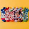 Trendy Brand Lolita Retro Illustration Socks Cute Cartoon Cat Pure Cotton College Style Low-Top Boat Socks