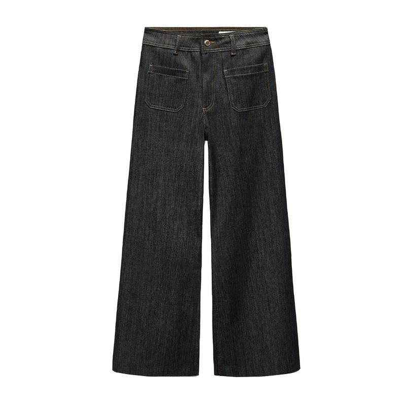 Spring New Women's Clothing Nautica Style Versatile Pocket Decoration High Waist Wide Leg Long Denim 8307049
