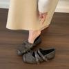 Fashion retro ballet shoes women's summer cross-buckle shallow mouth square head single shoes versatile flat Mary Jane shoes