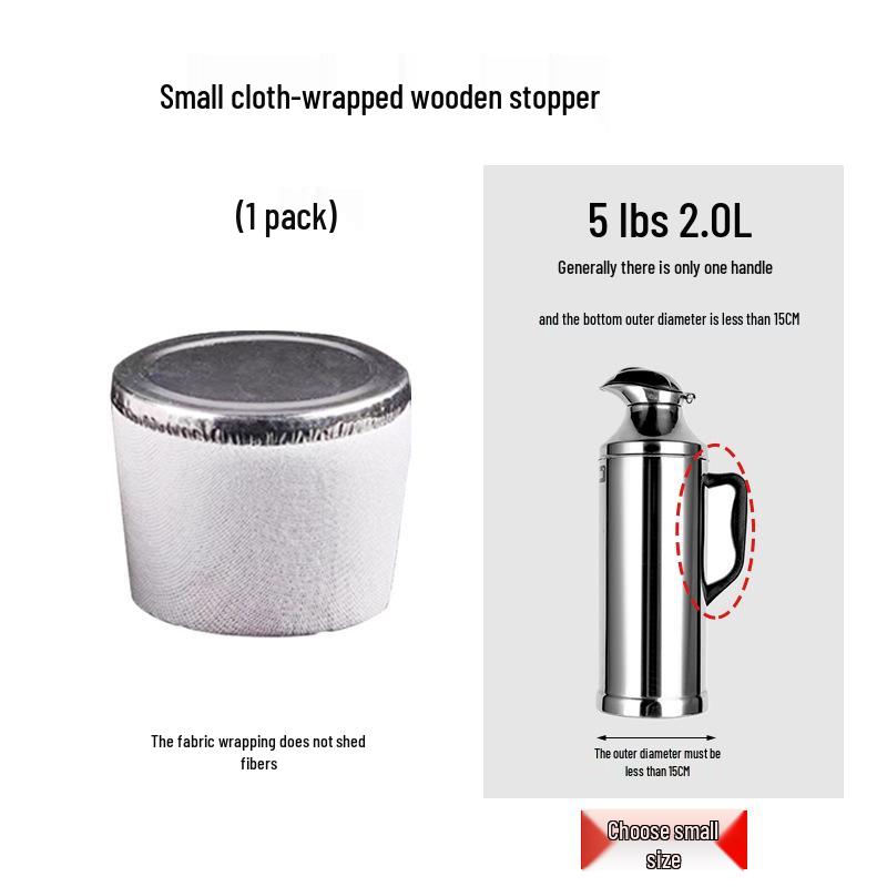 Insulated Thermos Lid with Silicone Cork and Wooden Top for Hot Water Bottles
