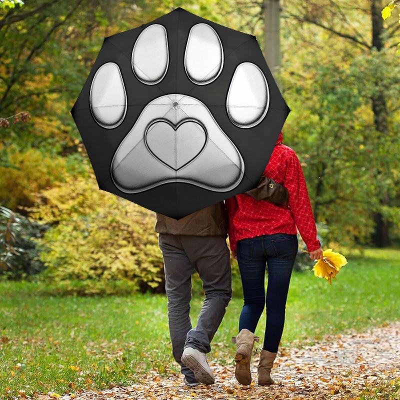 1pc Paw Print Heart Automatic Folding Umbrella, Heavy Duty 8 Rib Iron Frame, Suitable for Travel, Daily Use, Birthday, Decor Gift m0105102