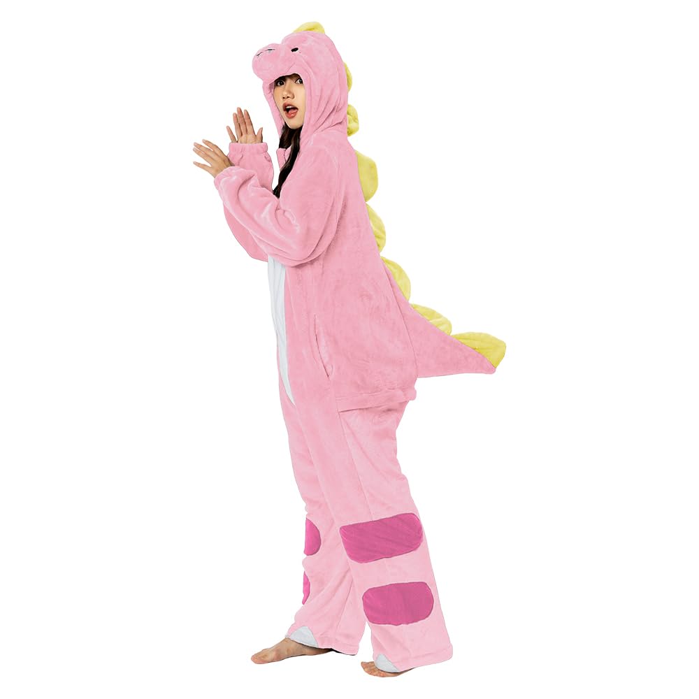 OLAOLA Dinosaur Kigurumi Pajamas for Animal Fluffy Winter Cute Loungewear for Warm and Warm for Cold Weather Flannel Material L Adults, Cosplay,