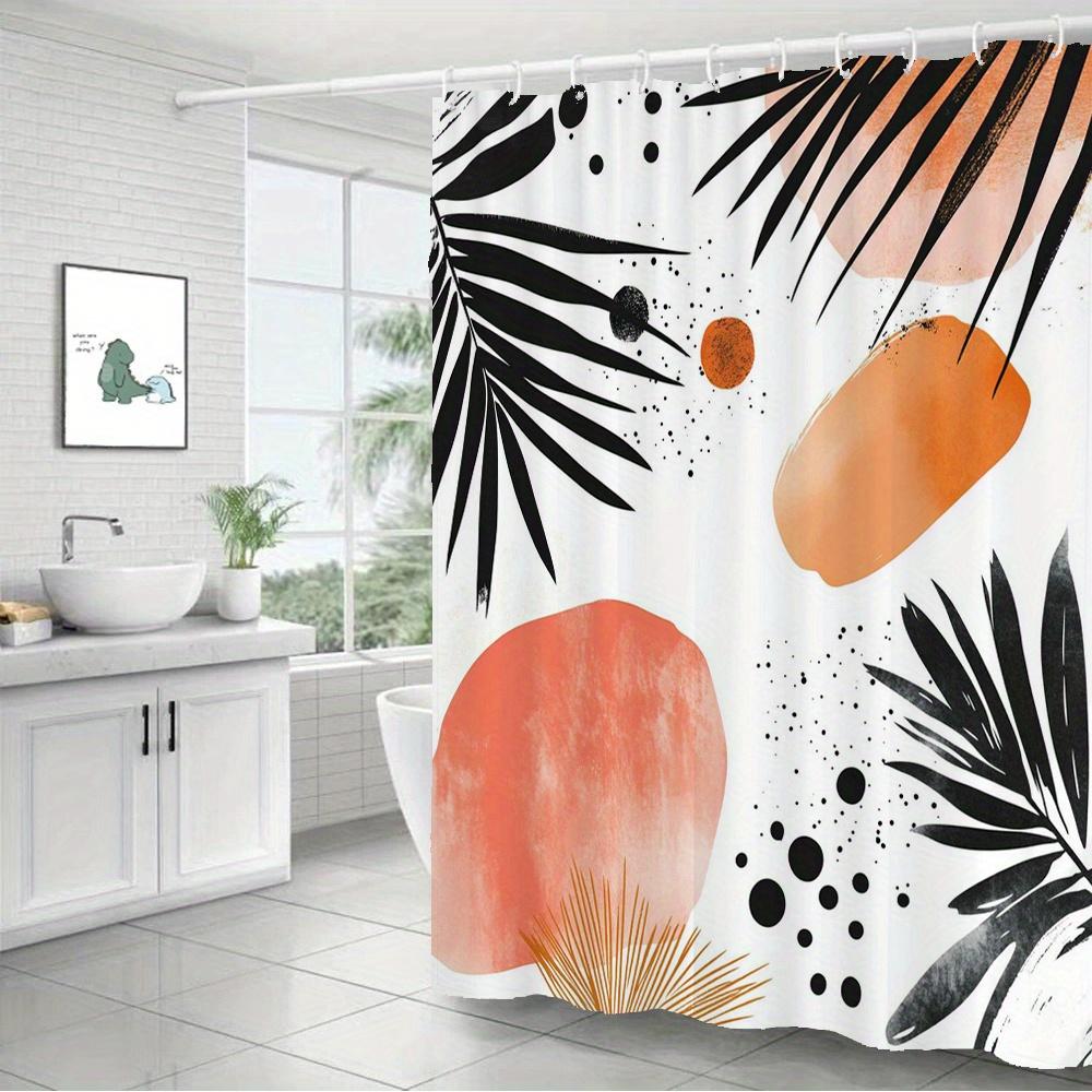 1 szt. czarna, pomarańczowa i biała zasłona prysznicowa z motywem liści, tkanina poliestrowa, można prać w pralce, odpowiednia do dekoracji łazienki