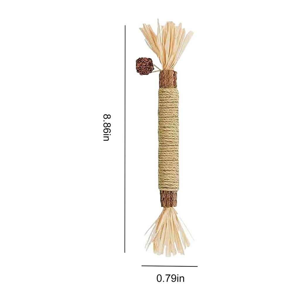 Natural Silvervine Dental Sticks with Hemp Rope Natural Wood Cat Chew Sticks Interactive Stress Release Bite Rope Toy for Cats