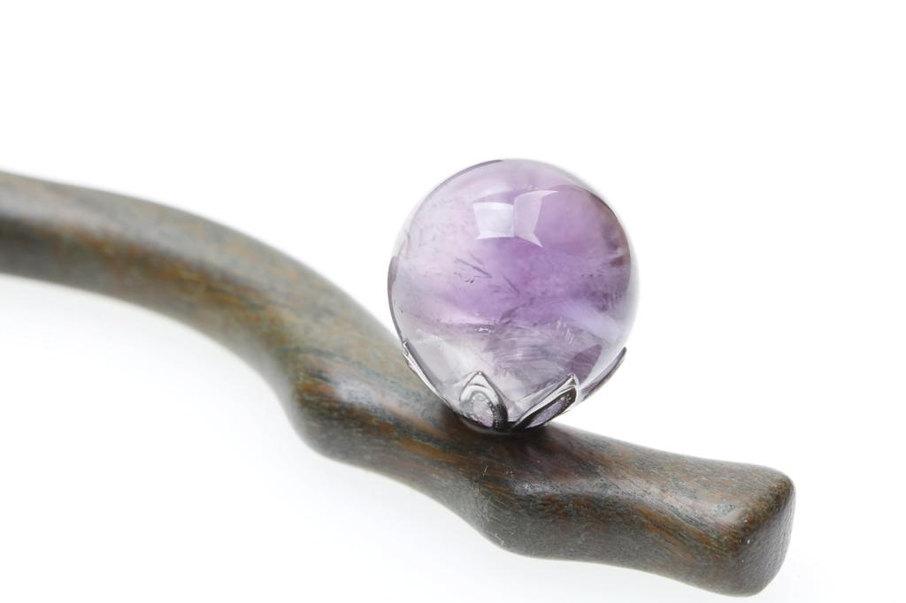 Green Sandalwood Amethyst Hairpin (Kanzashi) - 18cm, Single Hairpin with Glass Beads - Perfect for Everyday Wear, Japanese Traditional Clothing,