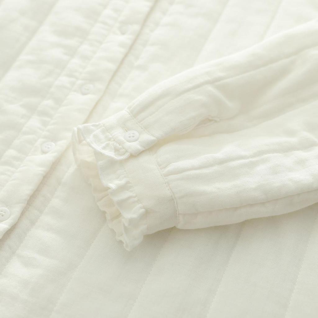 Women's Elegant Quilted Lace Stand Collar Shirt - 2025 Autumn/Winter Cotton Warm Base Layer Top