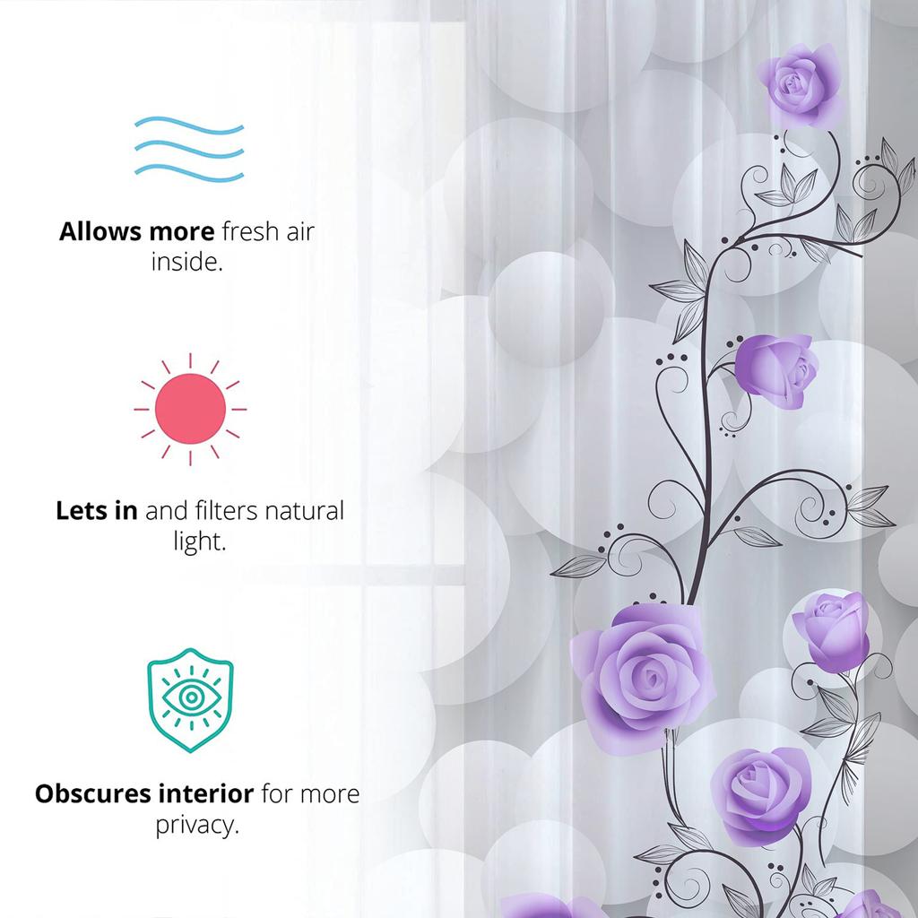 Weißer Stein Lila Rose Floral Sheer Voile Vorhang für Wohnzimmer Schlafzimmer Küche Fenster Dekor Geometrische Blumen Tüll Vorhänge