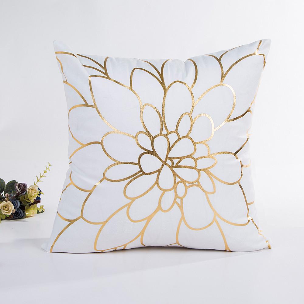 Gold Foil Printing Pillow Case Sofa Waist Throw Cushion Cover Home Decor