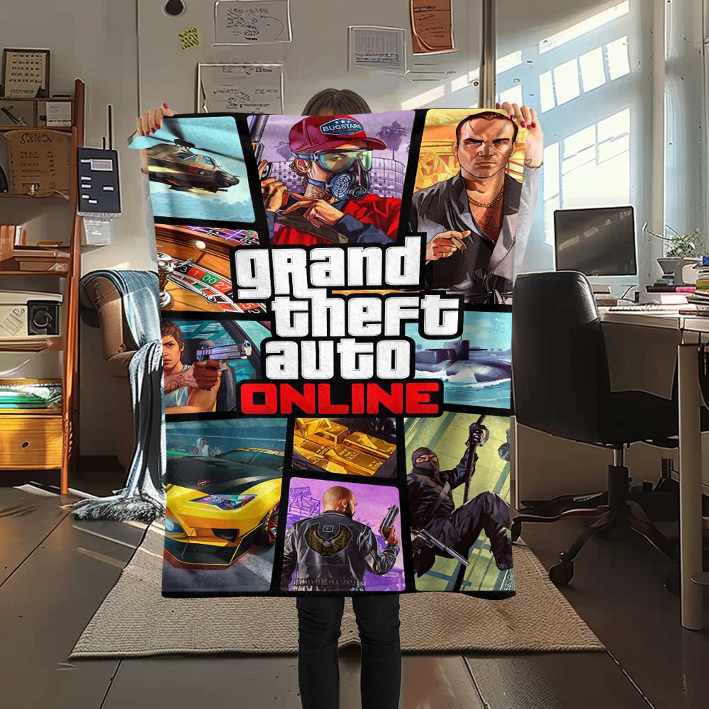 

1 шт. Фланелева ковдра з принтом GTA, Високоякісна, Зручна для всіх сезонів, Декор для дому, Тепло та затишок, Ідеально для різдвяних подарунків 80cm x 120cm