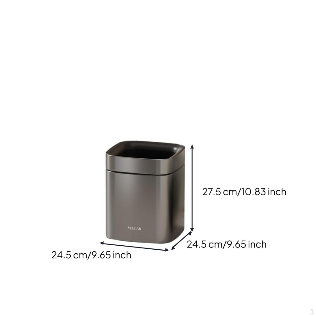 Trash Can Wastebasket, Modern NoLid Garbage Bin for Bathroom, Kitchen, Living Room 9L Grey