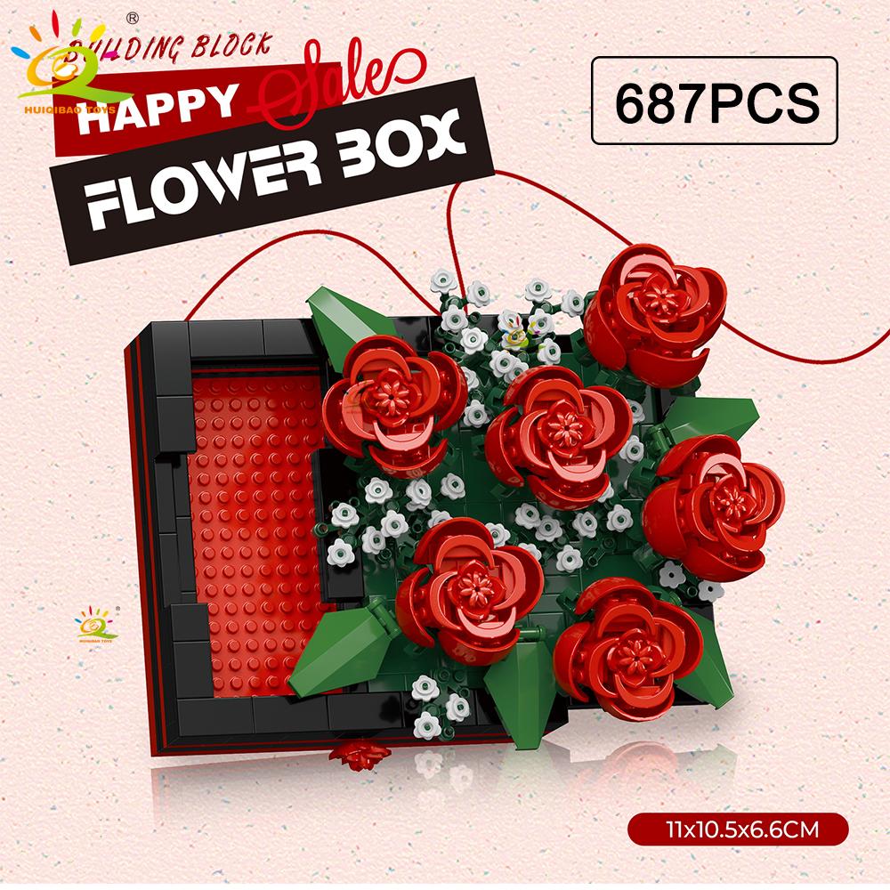 HUIQIBAO MOC Flower Display Rack Micro Building Block Succulent Mini 3D Diamond Model Brick Toy for Children Desk Decoration