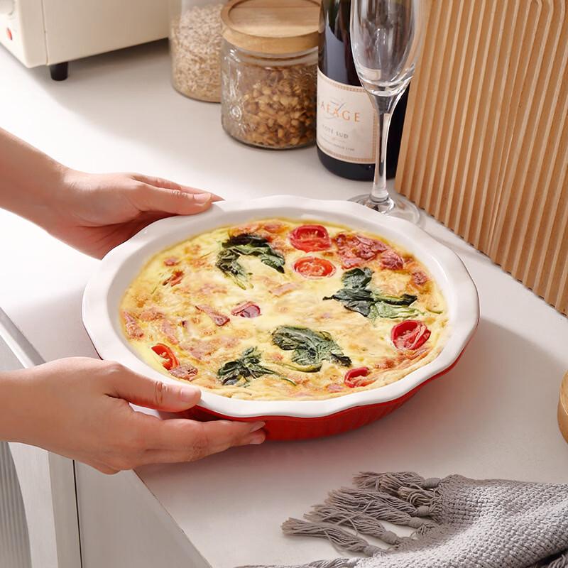 10.5-inch Ceramic Striped Wavy Edge Baking Pie Plate