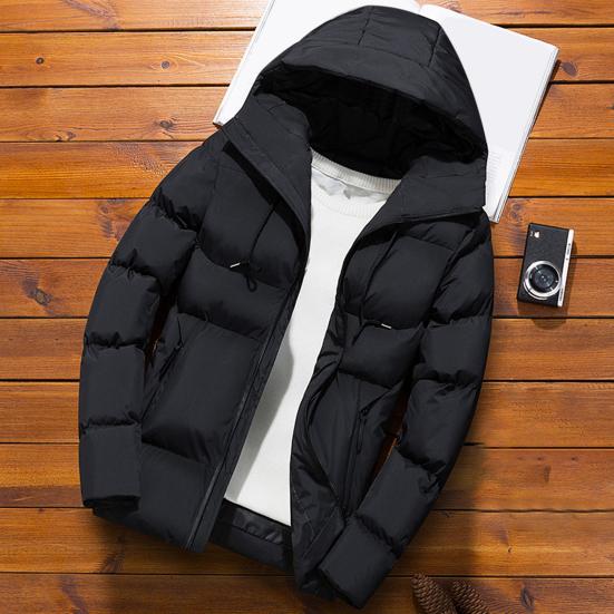 Winter Men Jacket Hooded Slim Fit Long Sleeve Drawstring Pockets Windbreaker for Daily Wear