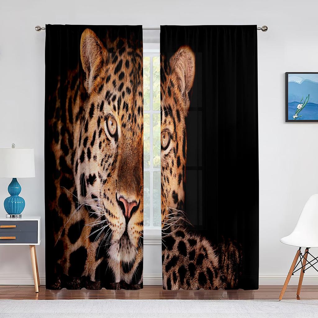 African Animal Safari Leopard Wildlife Cheetah Sheer Voile Curtains for Living Room Bedroom Kitchen Decor Tulle Window Curtain