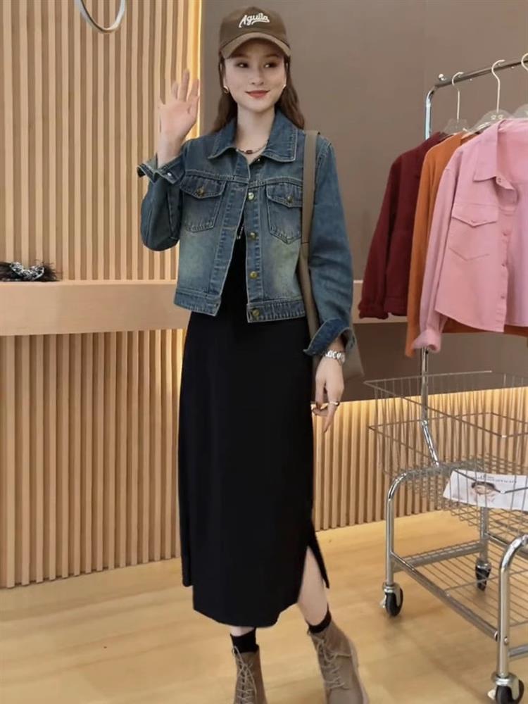 Hong Kong Style Women's Retro Denim Short Jacket, Autumn 2025 - Versatile Turn-Down Collar Cardigan