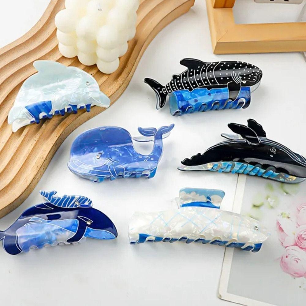 Whale Dolphin Hair Clip Blue Sea Creature Animal Hair Claw Creative   Girl