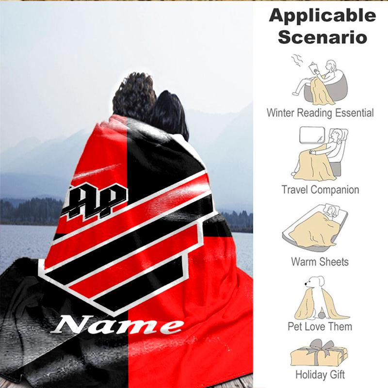 Custom Name Black Stripes Athletico Crest Blanket Lightweight Ideal Bedding Blanket Perfect for Travel, Camping, Living Rooms,Sofas,Christmas gift
