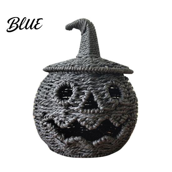 Handmade Woven Pumpkin Storage Handwoven Lantern Vintage Rustic Halloween Decor Hollow Smile Tiered Party Setting Accessories Face Jar with