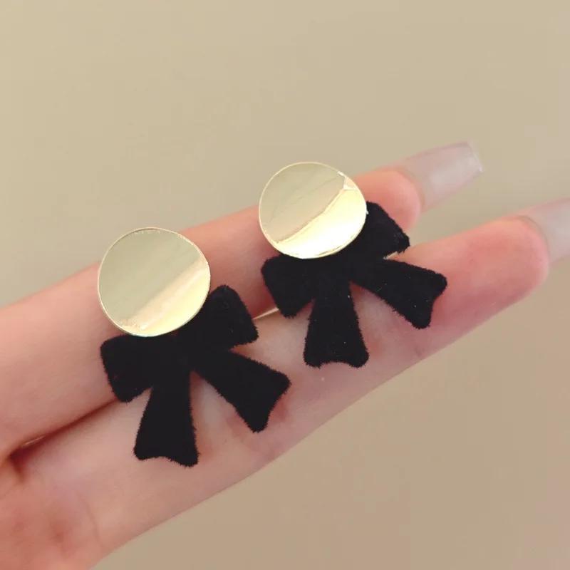 LATS Red Black Bowtie Earrings for Women Girls Simulated Pearl Cloth Bow Tie Earrings Jewelry Ear Accessories Beautiful Gifts