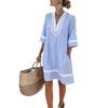 2026 new seaside vacation style V-neck bohemian print loose beach dress short sleeve casual fashion